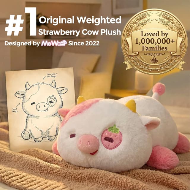 Detalle de Mewaii Weighted Stuffed Animal Plush Weighted Strawberry Cow (23 inch)