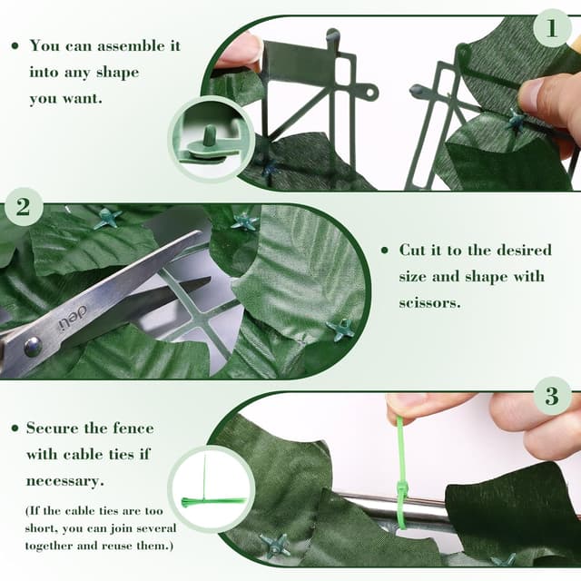 Detalle de Künstlicher Efeu Sichtschutzzaun 1 m x 3 m, erweiterbar – UV-geschützt, 2 Stück für Garten & Balkon