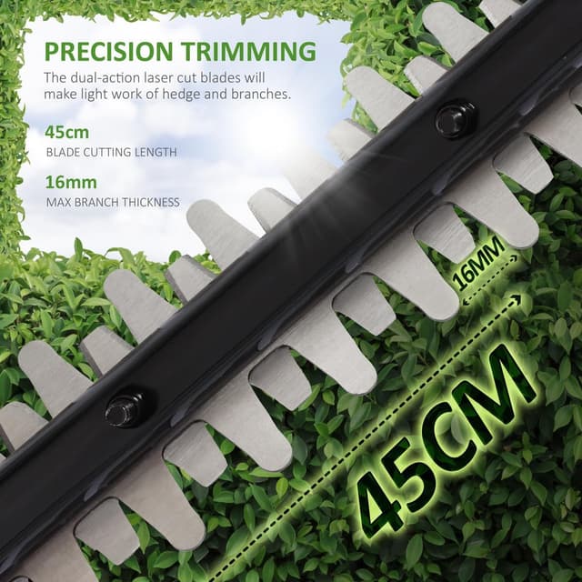 Detalle de NETTA 12V Cordless Pole Hedge Trimmer with 2.35m Reach, 45cm Blade and Pivoting Head