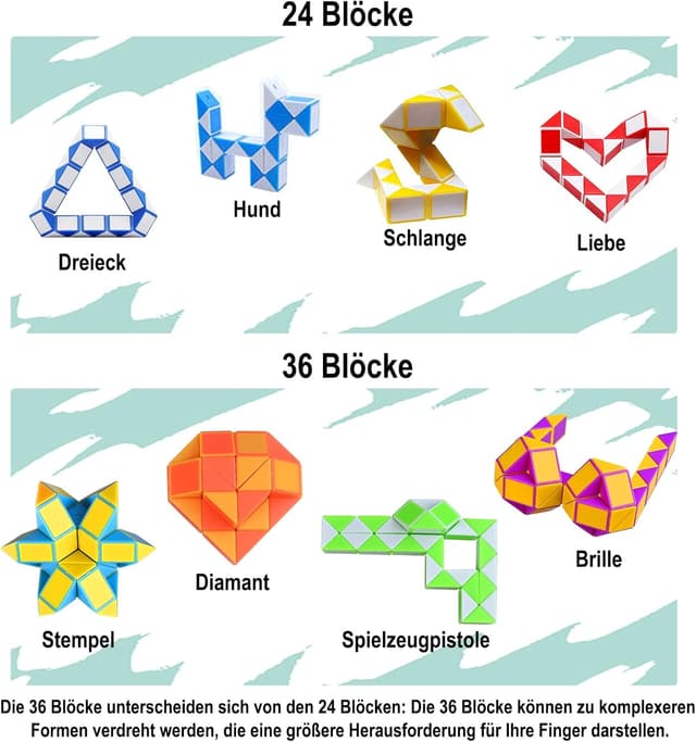 Detalle 2 de GOLDGE Magic Snake Mitgebsel Kindergeburtstag (15er Set, 36 Blöcke) – kleine Würfel als Gastgeschenk