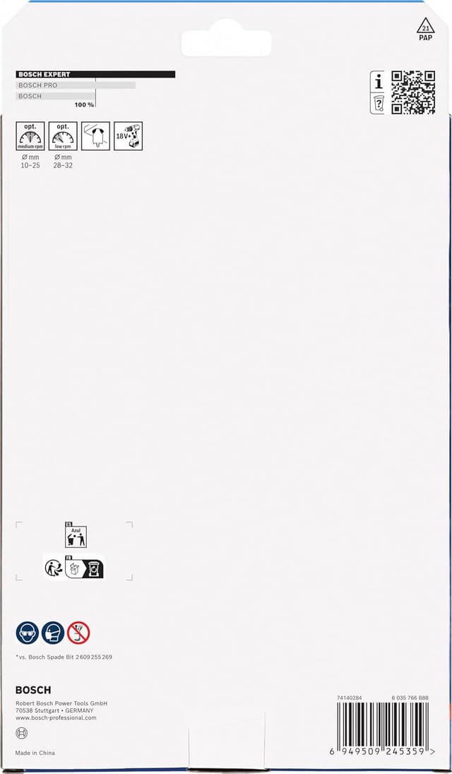 Detalle de Coffret Bosch 13 mèches plates EXPERT Self Cut Speed pour bois résineux et panneaux (Ø 10 à 32 mm)