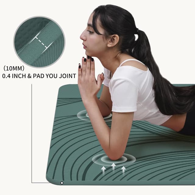 Detalle de PAIDU Large Yoga Mat (72 x 36 x 0.4 in) Extra Wide, 10 mm Thick, Non-Slip POE Exercise Mat