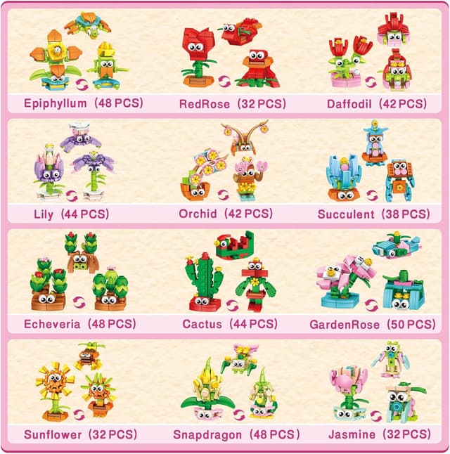 Detalle de IMCUAMK 36 Packs Valentines Party Favors Flower Building Blocks Set