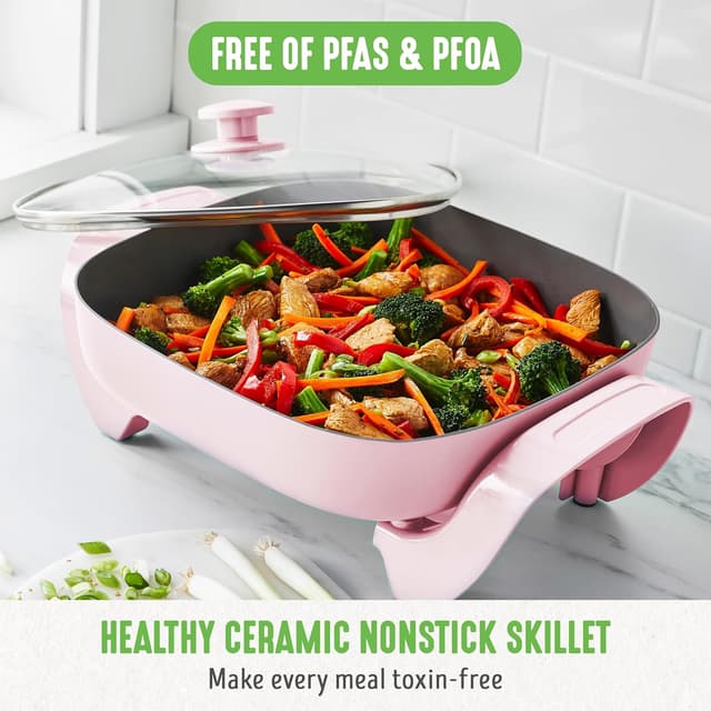 Thumbnail 1 de GreenLife 12" Square Electric Skillet with Glass Lid