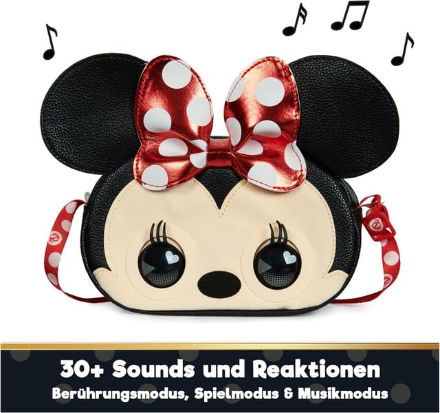 Detalle 2 de Purse Pets Disney Minnie Maus – interaktive Schultertasche mit mehr als 30 Geräuschen, ab 4 Jahren
