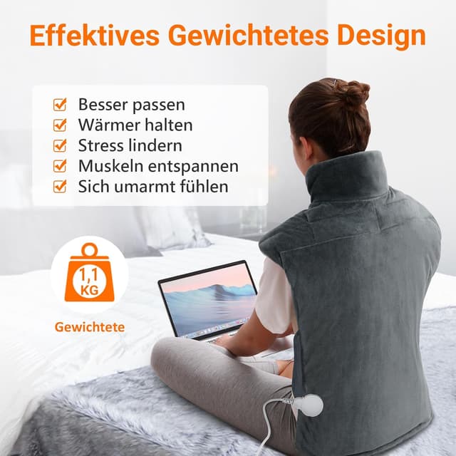 Detalle 2 de Comfytemp gewichtetes Heizkissen für Rücken, Schulter & Nacken mit 9 Wärmestufen und Abschaltautomatik