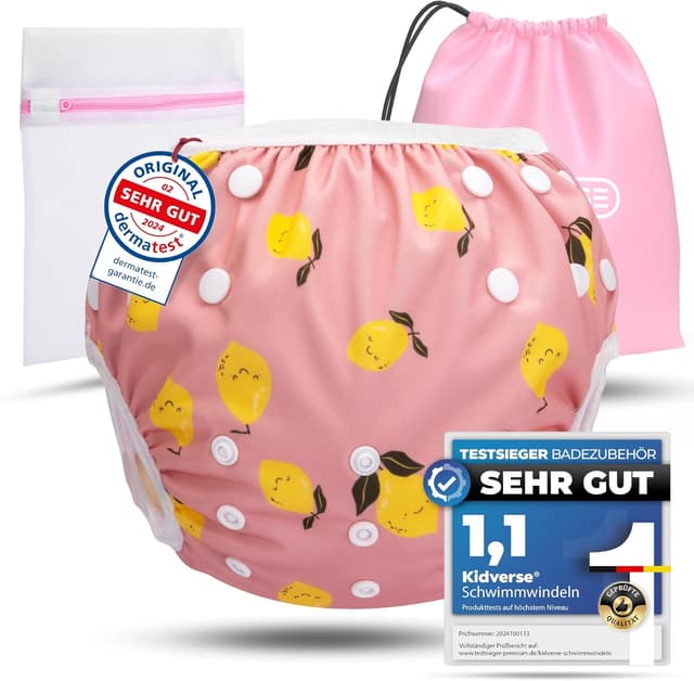 Detalle de KIDVERSE Schwimmwindel Baby Badehose 0–3 Jahre – wiederverwendbar, hautfreundlich & größenverstellbar (mit Tragetasche & Wäschenetz)