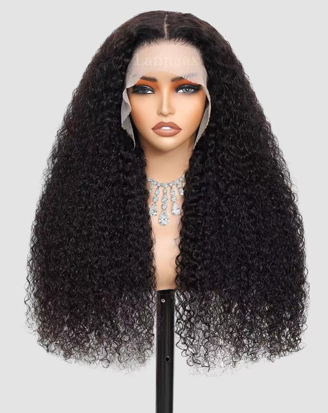 Detalle de Lannaax 13x6 HD Lace Curly Wig (250% Density) — Virgin Remy Human Hair Drawstring, Natural Black, 20 Inch
