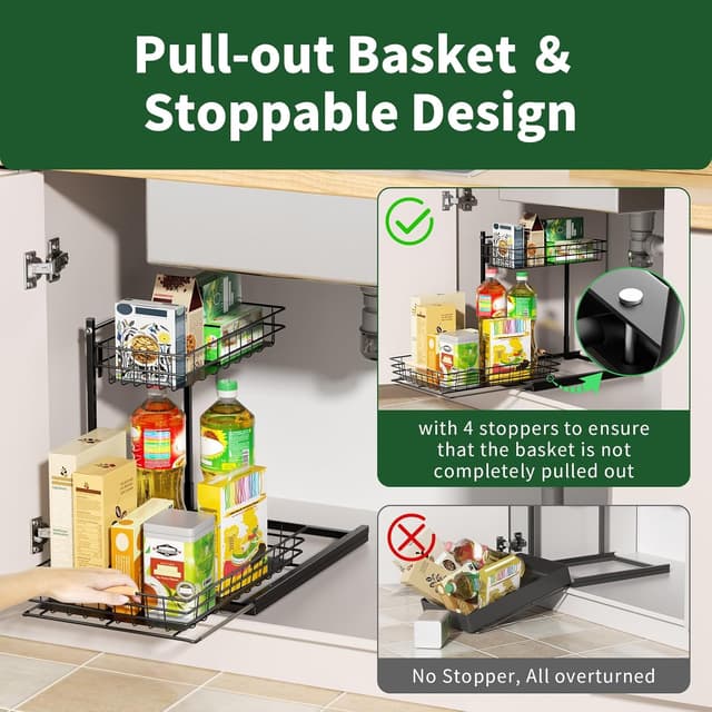 Detalle 2 de SUMAITech Organizador Bajo Fregadero Metal, 2 Niveles Ajustables