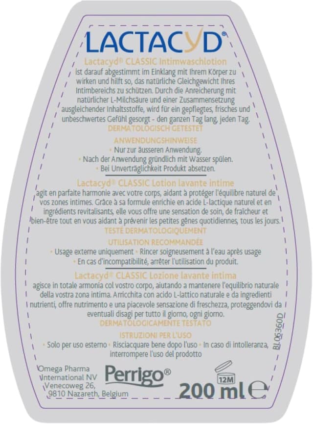 Detalle 2 de LACTACYD Classic Intimwaschlotion – Intim-Duschgel mit pH 5, L-Milchsäure & seifenfreier Formel (200 ml)