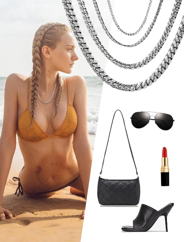 Detalle de Inscca Herren Halskette aus 316L-Edelstahl – kubanische Kette in Silberoptik, 3/6/9/12 mm, Längen bis 75 cm