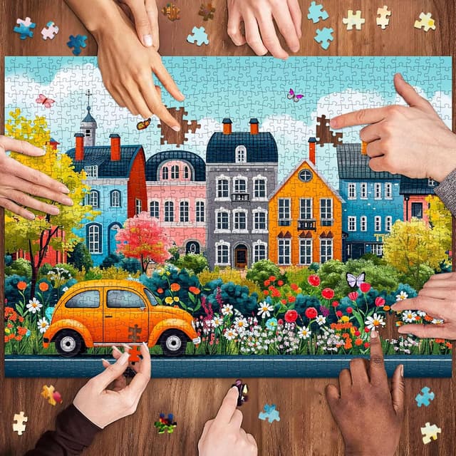 Detalle de Jigsaw Puzzles for Adults 1000 – Small Town Scenery 70cm x 50cm Puzzle (1000 Pieces)