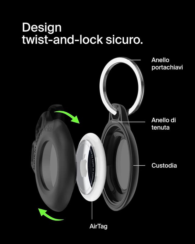 Detalle de Belkin Secure Holder impermeabile con anello portachiavi per Apple AirTag (custodia protettiva) – Nero