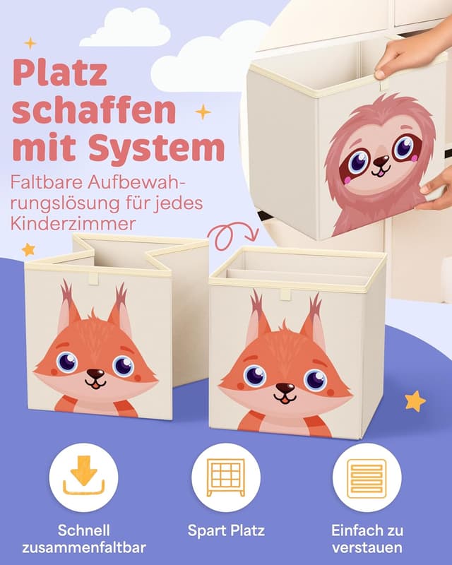 Detalle de mookrook Aufbewahrungsbox Kinderzimmer 4er-Set (33 x 33 x 33 cm) für Kallax Boxen