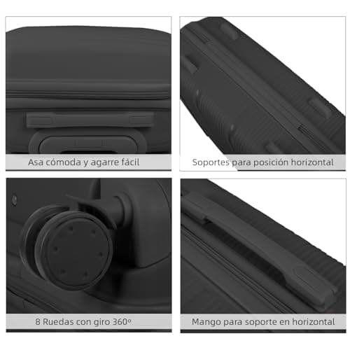 Detalle 2 de MERCURY TEXTIL juego de 4 maletas de viaje (cabina, mediana y grande) con neceser en polipropileno negro