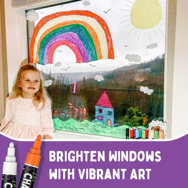 Detalle 2 de Chalkola 20 Liquid Chalk Pens for Blackboard (6mm reversible tips) – neon, pastel & metallic markers for windows, glass & more