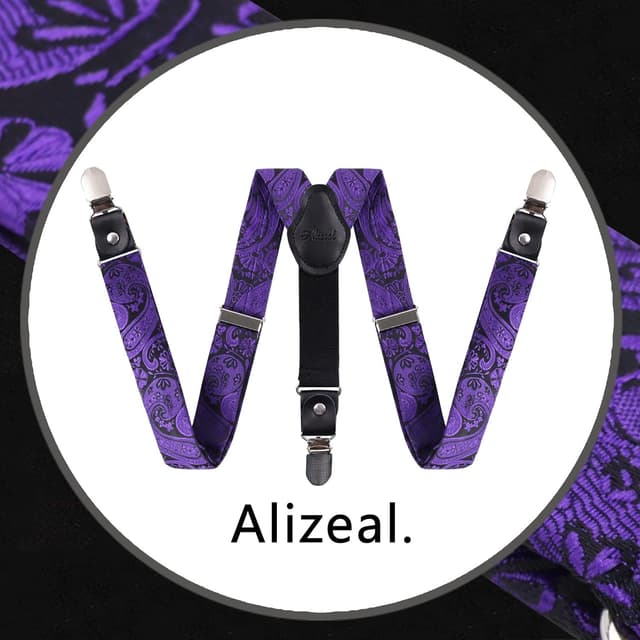 Detalle 1 de Alizeal Boys Adjustable Floral Paisley Pre-tied Bow Tie & Y Shape 3 Clips Braces Set