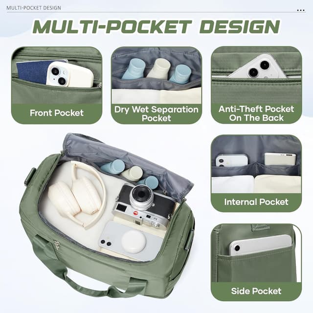 Detalle de Ryanair underseat cabin bag 40 x 30 x 20 cm with waterproof wet pocket – E01 Army Green