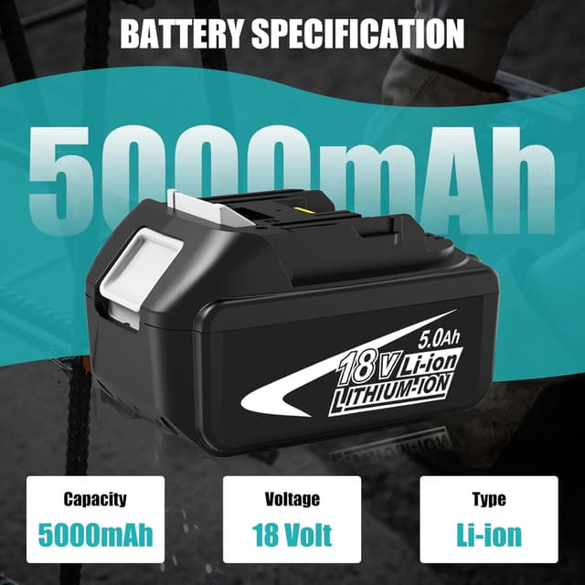 Detalle de TOPBATT 2x 5000mAh 18V Li-ion batteries (compatible with Makita BL1850B/BL1840 etc.) with LED indicators