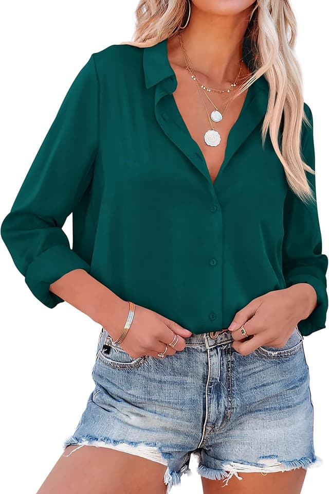 Thumbnail 6 de NONSAR chemise élégante manches longues col relevé pour femme, blouse satin 100% polyester