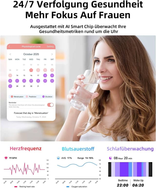 Detalle 2 de Hwagol Smartwatch Damen 1,39 Zoll