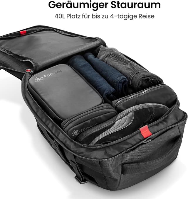 Detalle 2 de tomtoc 40L Reiserucksack – TSA-freundlich, 52 x 33 x 23 cm, Handgepäck für 15,6–17 Zoll
