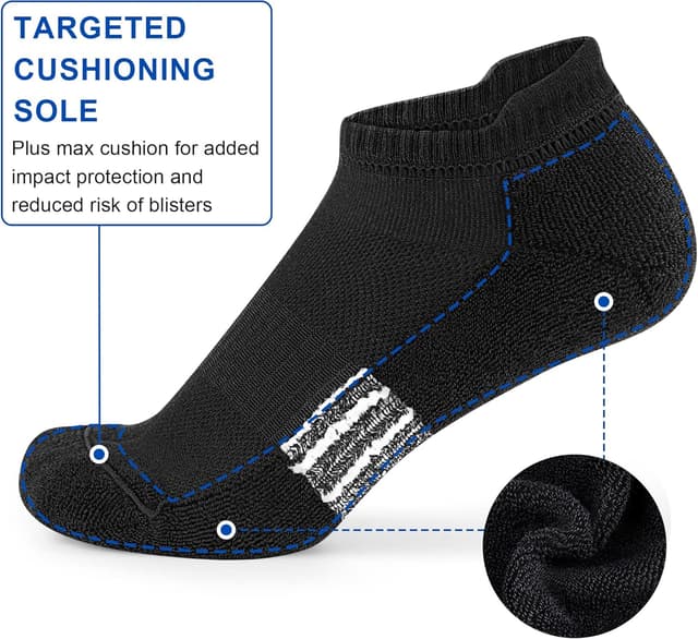Detalle de Amutost Women’s Cushioned Ankle Socks (Athletic Running, 3/5/6 Pairs) — Comfort Fit