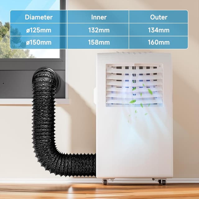 Detalle de Hon&Guan Ø125 mm Abluftrohr (5 m) aus PVC/Alufolie, Flex-Schlauch für mobile Klimaanlage & Co. – Schwarz