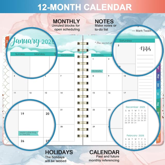 Detalle 2 de 2026 Planner Weekly Monthly 8.5x6.4 in