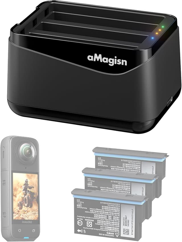 Detalle de Ladegerät für Insta360 X5 mit 3 Fächern
