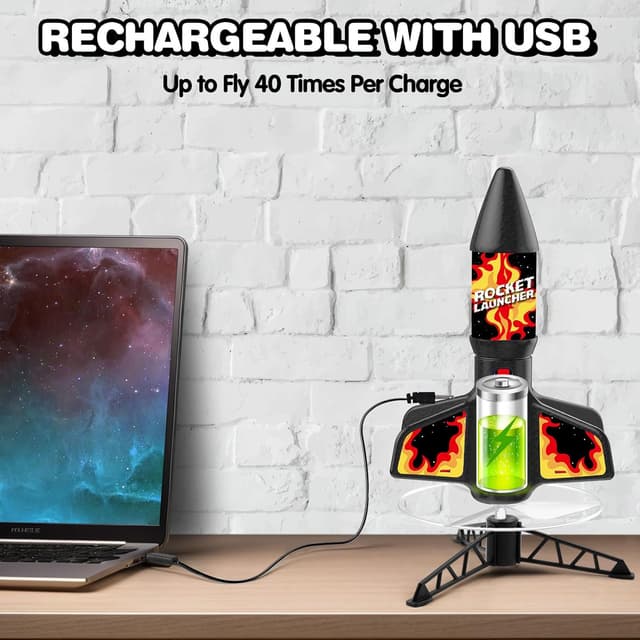 Detalle de Eieymct Rocket Launcher for Kids (Self-Launching) — 200 ft Motorized Outdoor Electric Play Toy with Launch Set, Flame Pattern