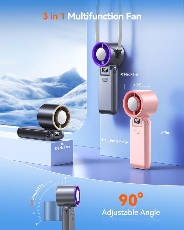 Detalle 2 de Hihvls Portable Handheld Turbo Fan with Ice Cooler (199 Speed), 5500mAh Rechargeable, 20H Cooling, 20000 RPM, Grey Purple