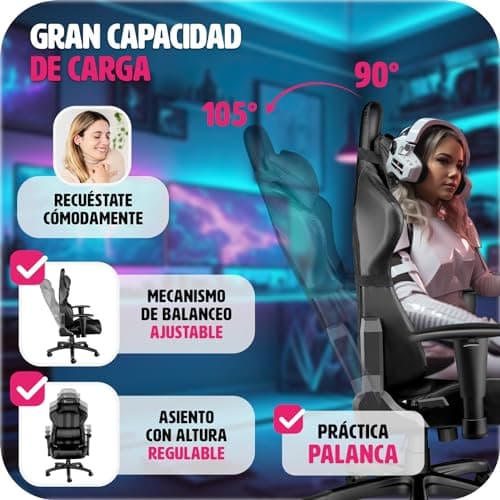 Detalle 1 de TecTake® Silla Gamer Ergonomica con Reclinable