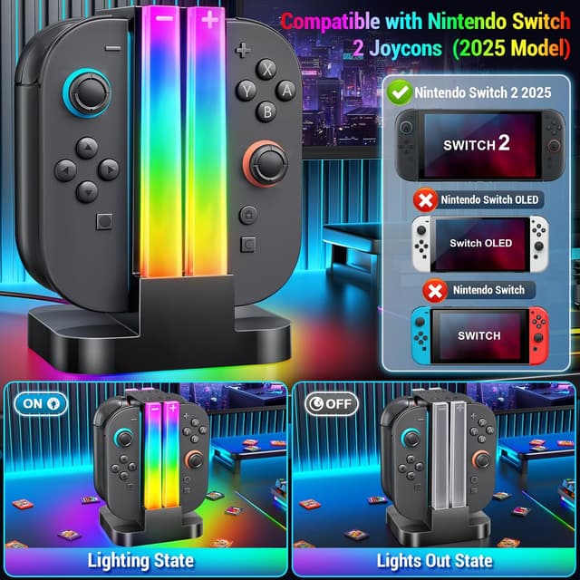 Thumbnail 5 de Wenocally Cargador Joy‑Con Switch 2 4 mandos 2h