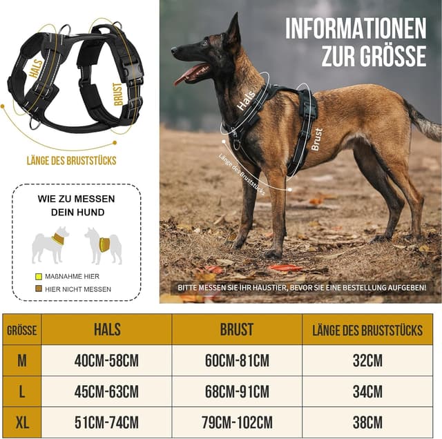 Detalle 2 de OneTigris Diesel einstellbares Hundegeschirr mit weicher Polsterung, reflektierend (Schwarz, M)