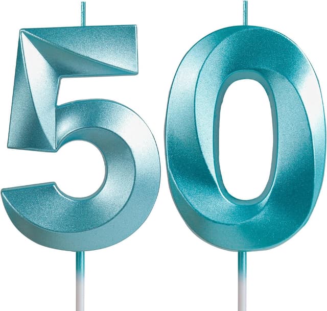 Detalle de Yiran 3D Birthday Candles Blue Number 50th (2-piece set, cake topper)