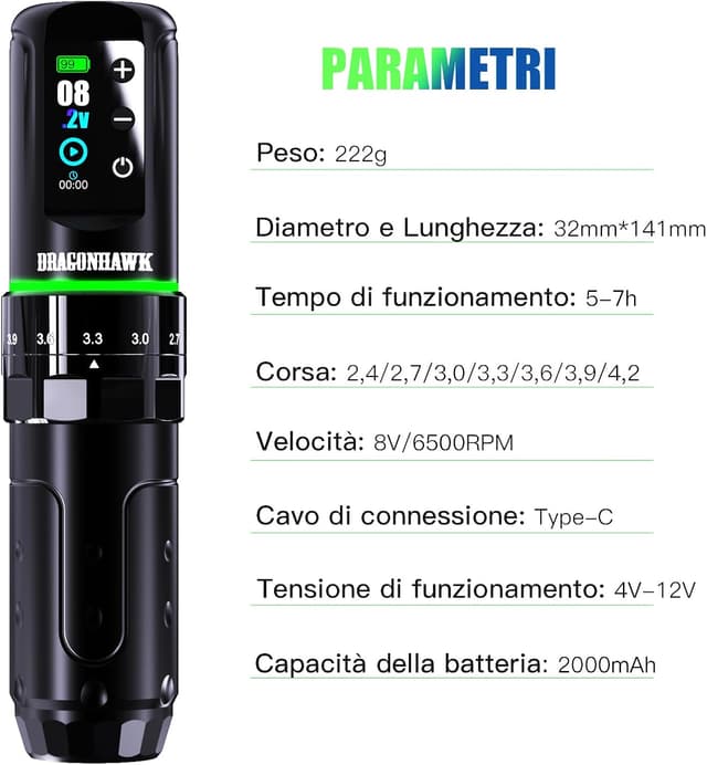 Thumbnail 1 de Dragonhawk L3 Penna Tattoo Wireless 2000 mAh