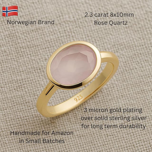 Detalle 2 de Sophia Rose Jewellery Rosenquarz 8x10 mm vergoldeter 925-Silberring (US Size 9, Ø 19)