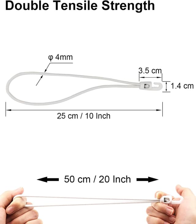 Detalle de WMZOBH bungee cords with hooks (25 pcs) – 10 inch elastic ropes in white