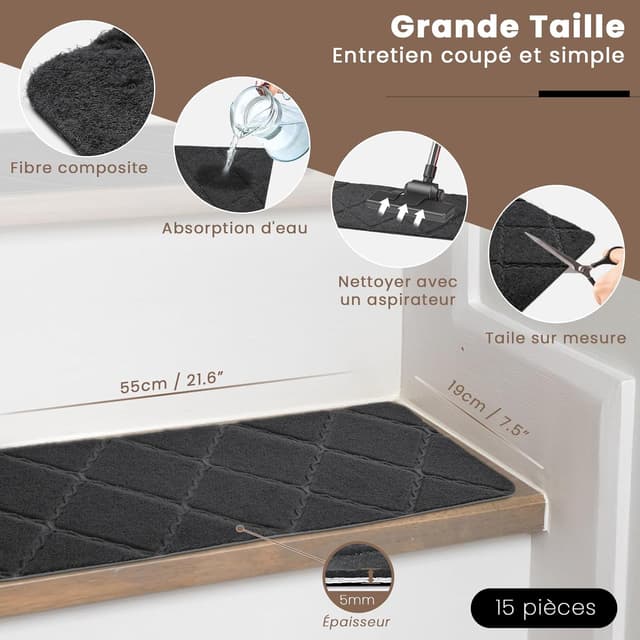Detalle de Homwiz tapis d’escalier 55x19 cm antidérapant