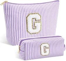 Detalle de SEFORICO Personalised Make Up Bag (A-Z) – large capacity zip cosmetic pouch, 2 pack