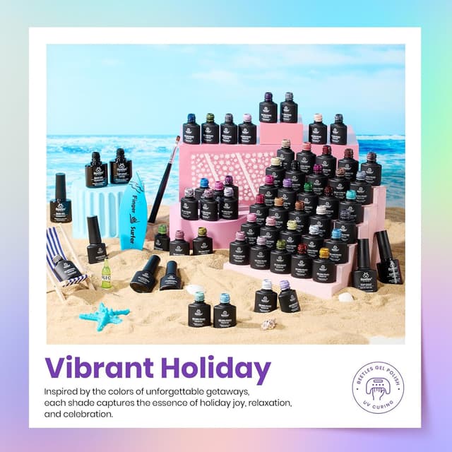 Detalle de beetles Gel Nail Polish Spring Gel Set (55 Colors) with Base, Glossy/Matte Top Coats