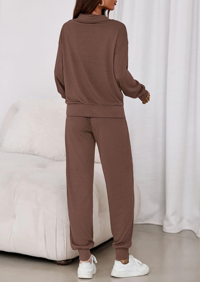 Detalle de PRETTYGARDEN Women’s Fall 2-Piece Lounge Set (Half-Zip Sweatshirt & Drawstring Jogger Pants)