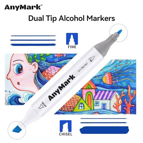 Detalle de AnyMark rotuladores de alcohol de doble punta (100 colores) para bocetos, cómics y colorear
