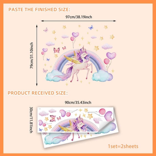 Thumbnail 1 de Wandtattoo Regenbogen Einhorn Groß 2x 30x90 cm