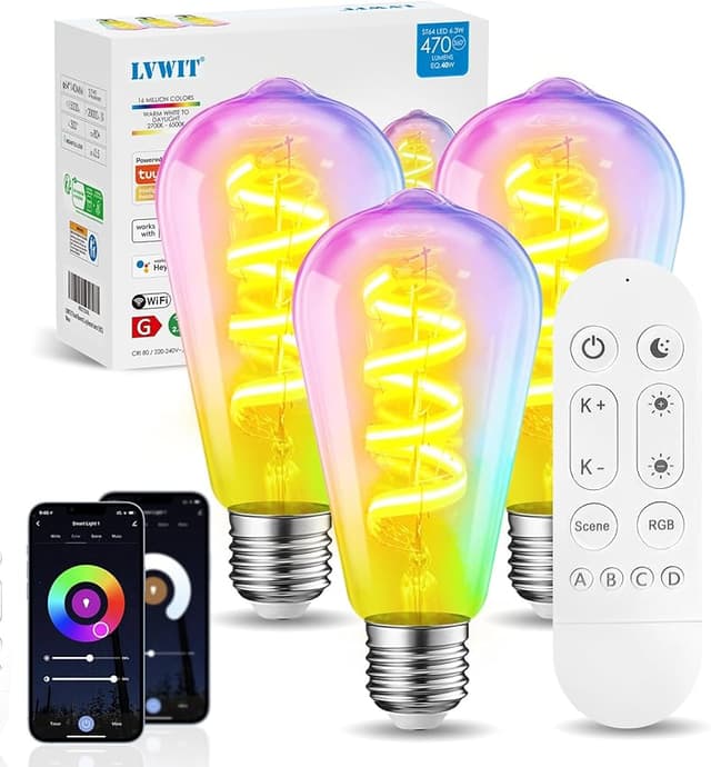 Detalle de LVWIT Pack 6 Bombillas Vintage LED E27, Luz Cálida 2500K 🕯