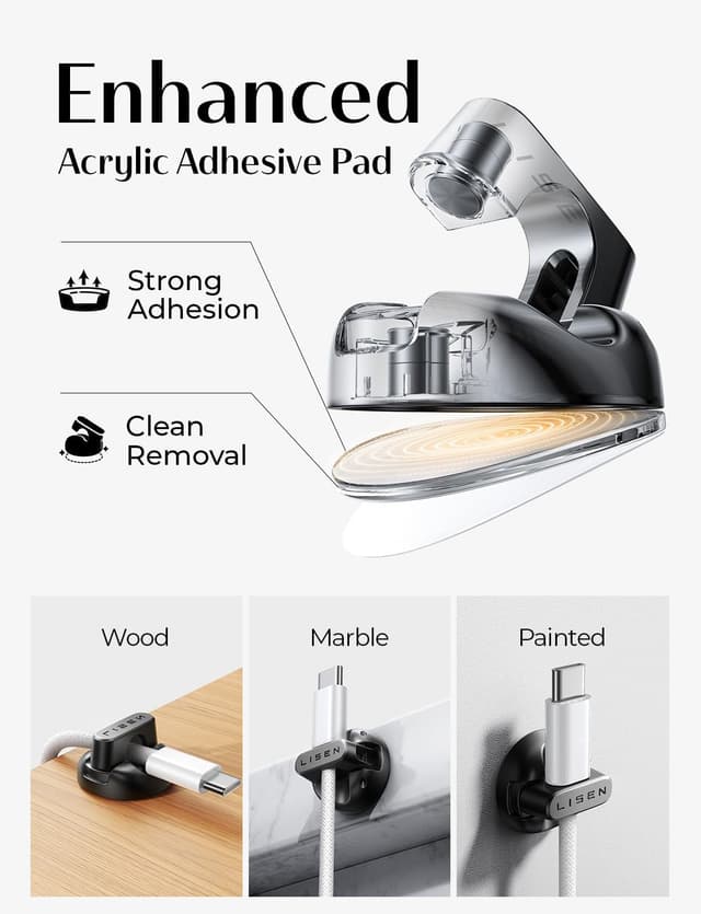 Detalle de LISEN Magnetischer Ladekabel-Organizer – Kabelmanagement-Clips mit starkem Klebstoff, 9 Stück (schwarz)