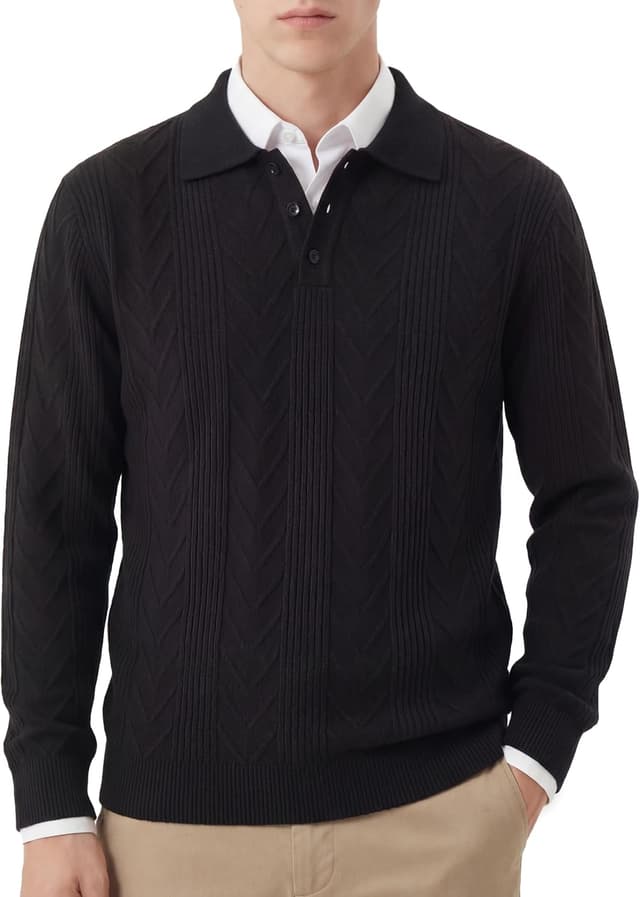 Detalle de GLESTORE Poloshirt Herren Langarm mit Giraffe-Stickerei – Casual Longsleeve