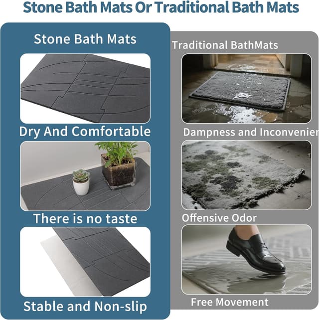 Detalle de Dai Lufei Tapis de bain en pierre 39 x 60 cm en diatomée – séchage rapide, antidérapant