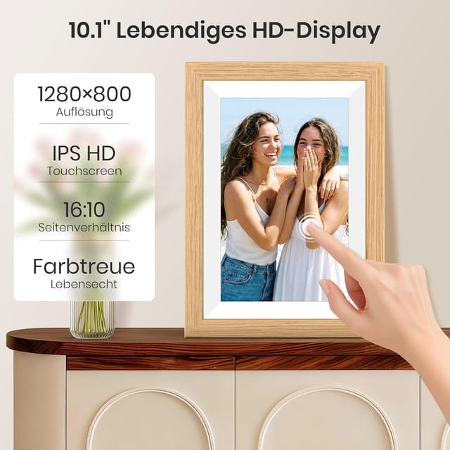 Detalle de Frameo WLAN digitaler Bilderrahmen 10,1 Zoll (HD, 1280×800 IPS) mit 32 GB Speicher und Touchscreen